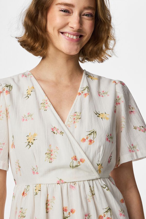 Pieces Printed short sleeve mini dress white
