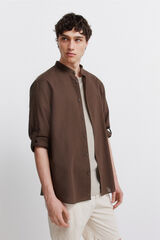Springfield Linen mandarin collar shirt nude