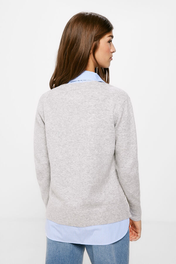 Springfield Two-material V-neck jumper grey mix