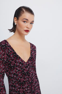 Springfield Vestido midi escote frunces estampado