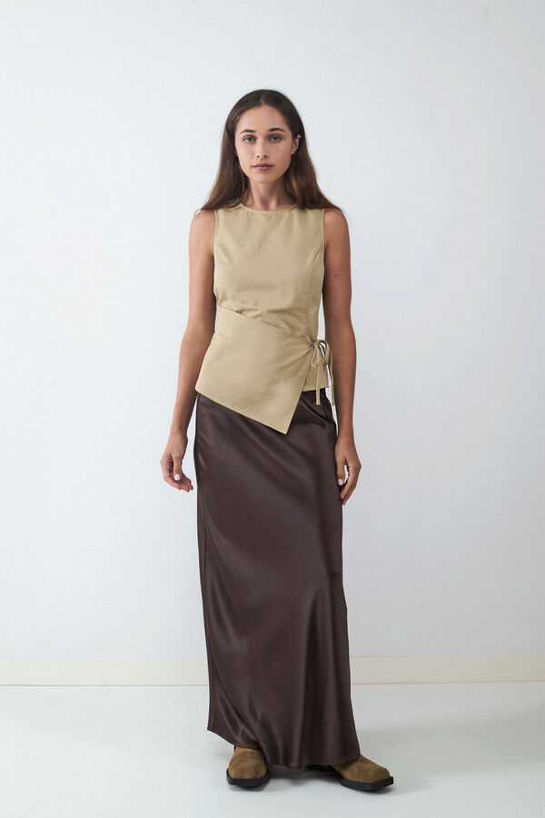 Balmohk Top asim&eacute;trico con lazo lateral beige