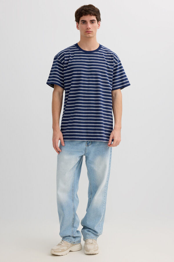 Inside Striped short sleeve T-shirt blue