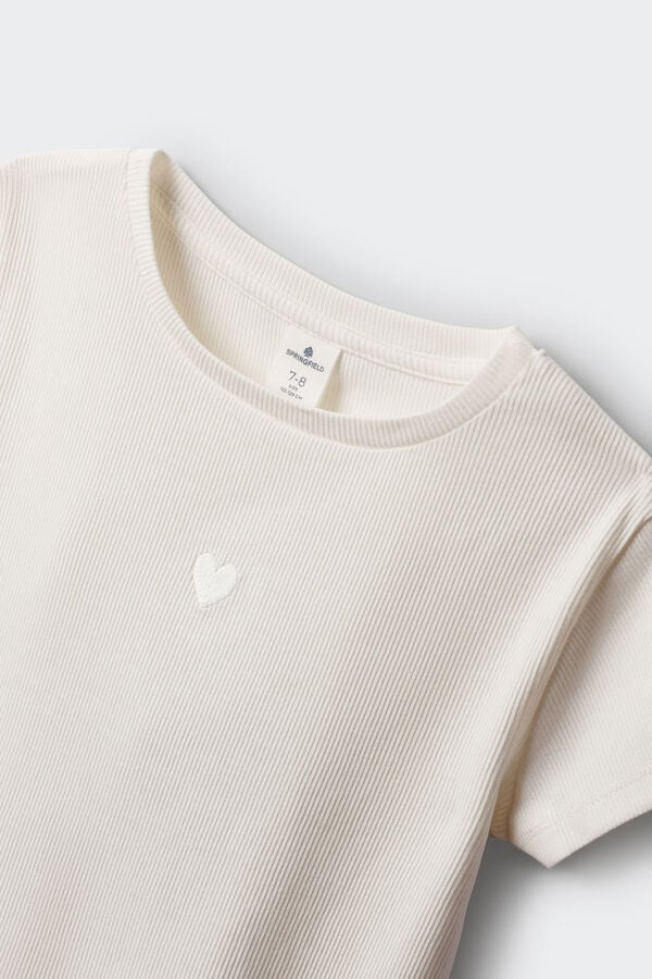 Springfield Kids T-shirt manga curta canelada para menina bege