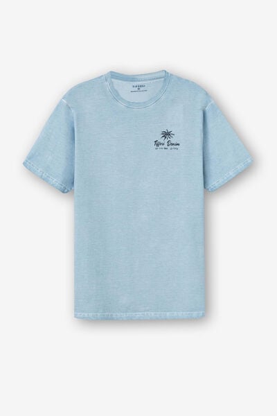Springfield Washed-Effect T-shirt with Print blue