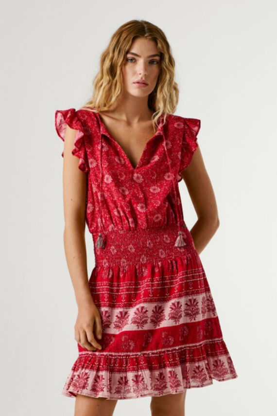 Vestido corto manga mariposa