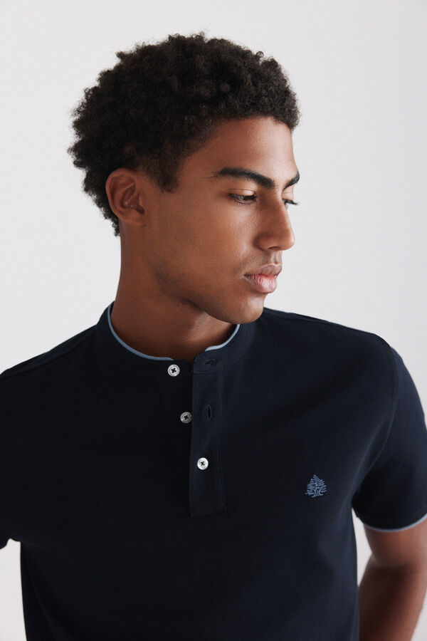 Springfield Piqu&eacute; mandarin collar slim fit polo shirt blue