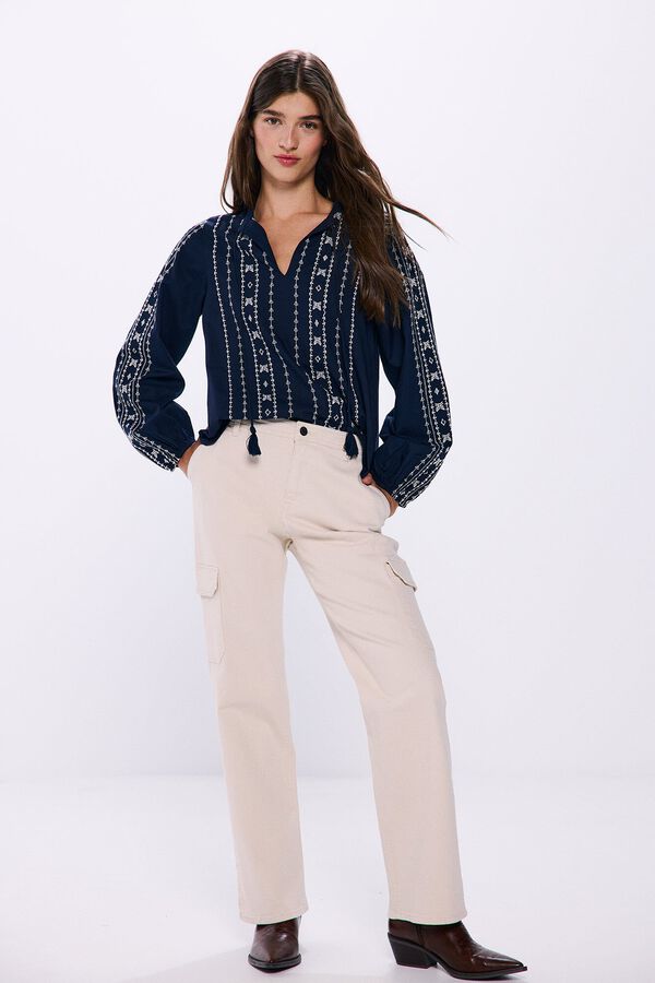 Springfield Boho embroidered borders blouse blue