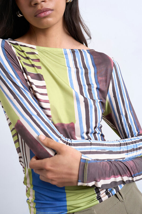 Topshop Printed long sleeve top green
