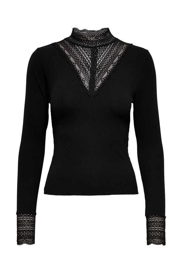 Only Lace detail T-shirt black