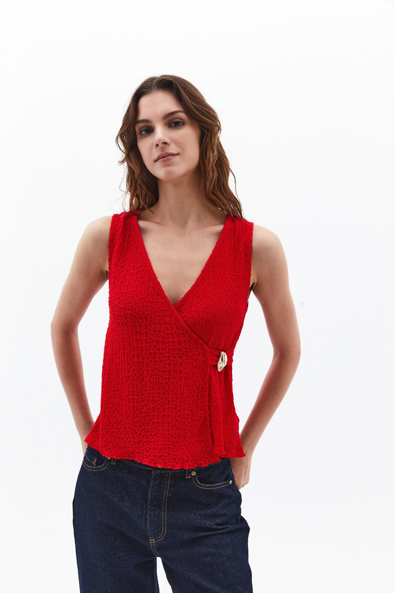 Oxxo Top de punto cruzado con detalle joya