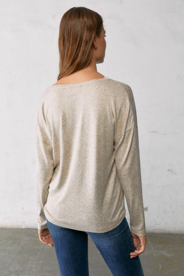 Springfield Cut jersey-knit T-shirt with lace neckline brown