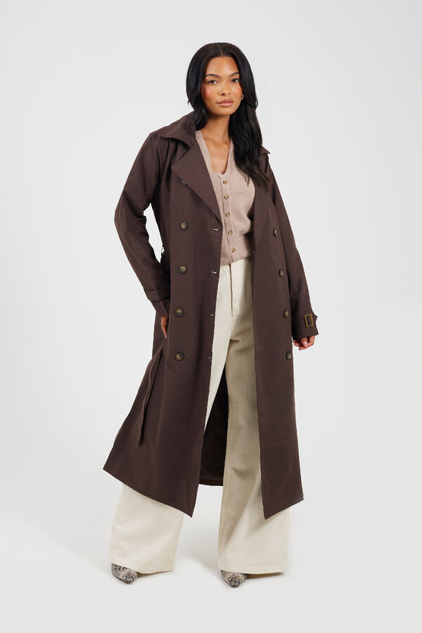 Brave Soul Long belted trench coat nude