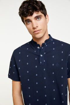 Springfield All-over print slim fit Mandarin collar polo shirt blue