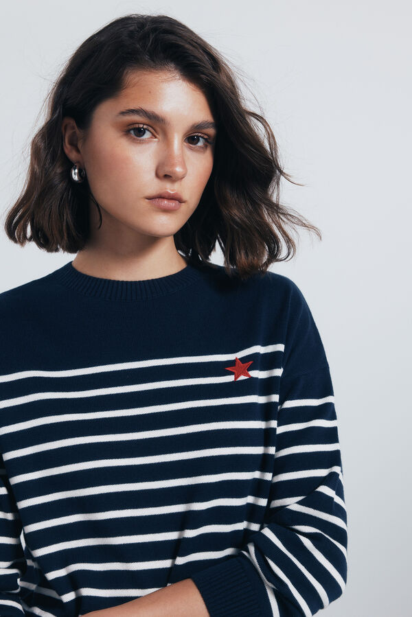 Springfield Combined striped jersey with embroidered detail blue