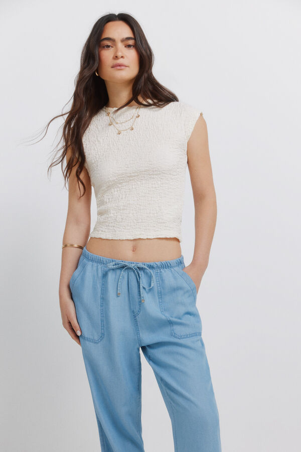 Springfield Tencel denim jogger trousers blue