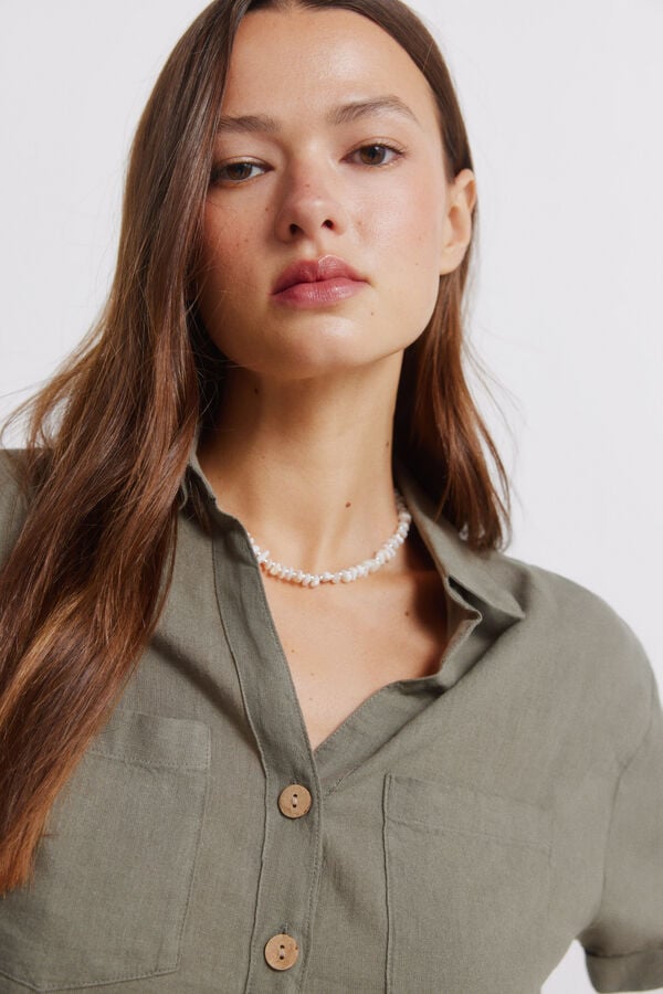 Springfield Linen short sleeve shirt beige