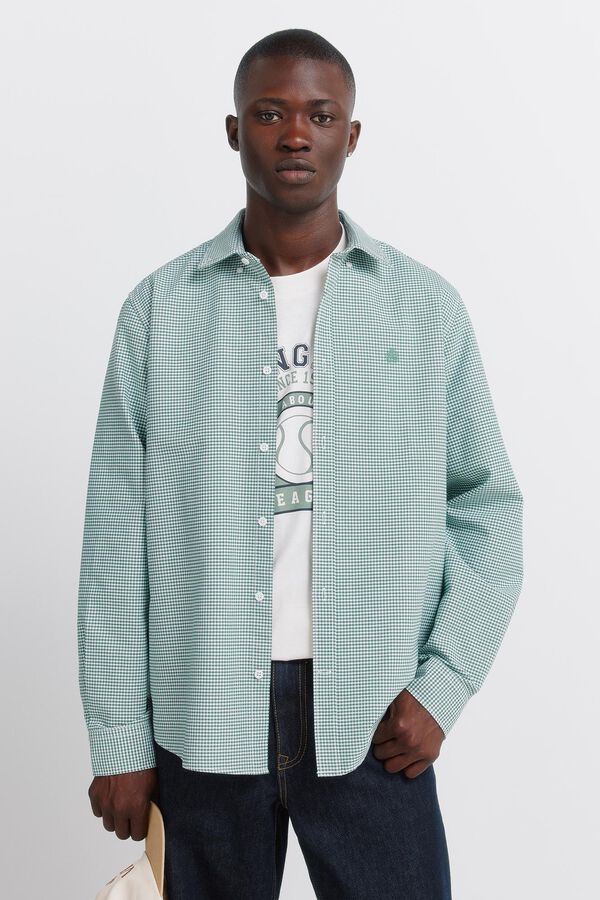 Springfield Oxford gingham print wrinkle free shirt green