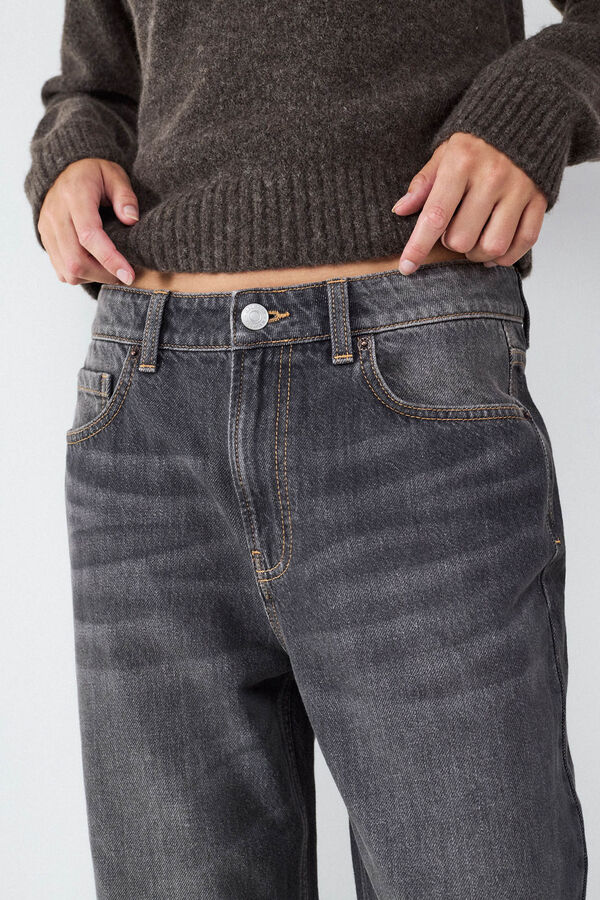 Balmohk Cal&ccedil;a jeans reta de cintura m&eacute;dia cinzento