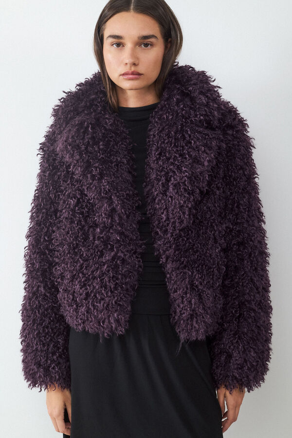 Balmohk Abrigo efecto pelo solapa morado/lila