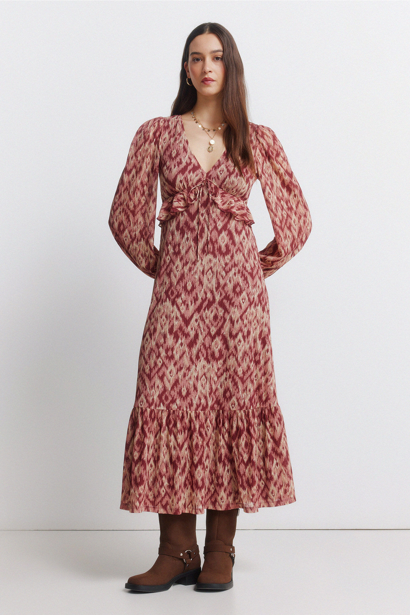 Springfield Vestido midi volante cintura