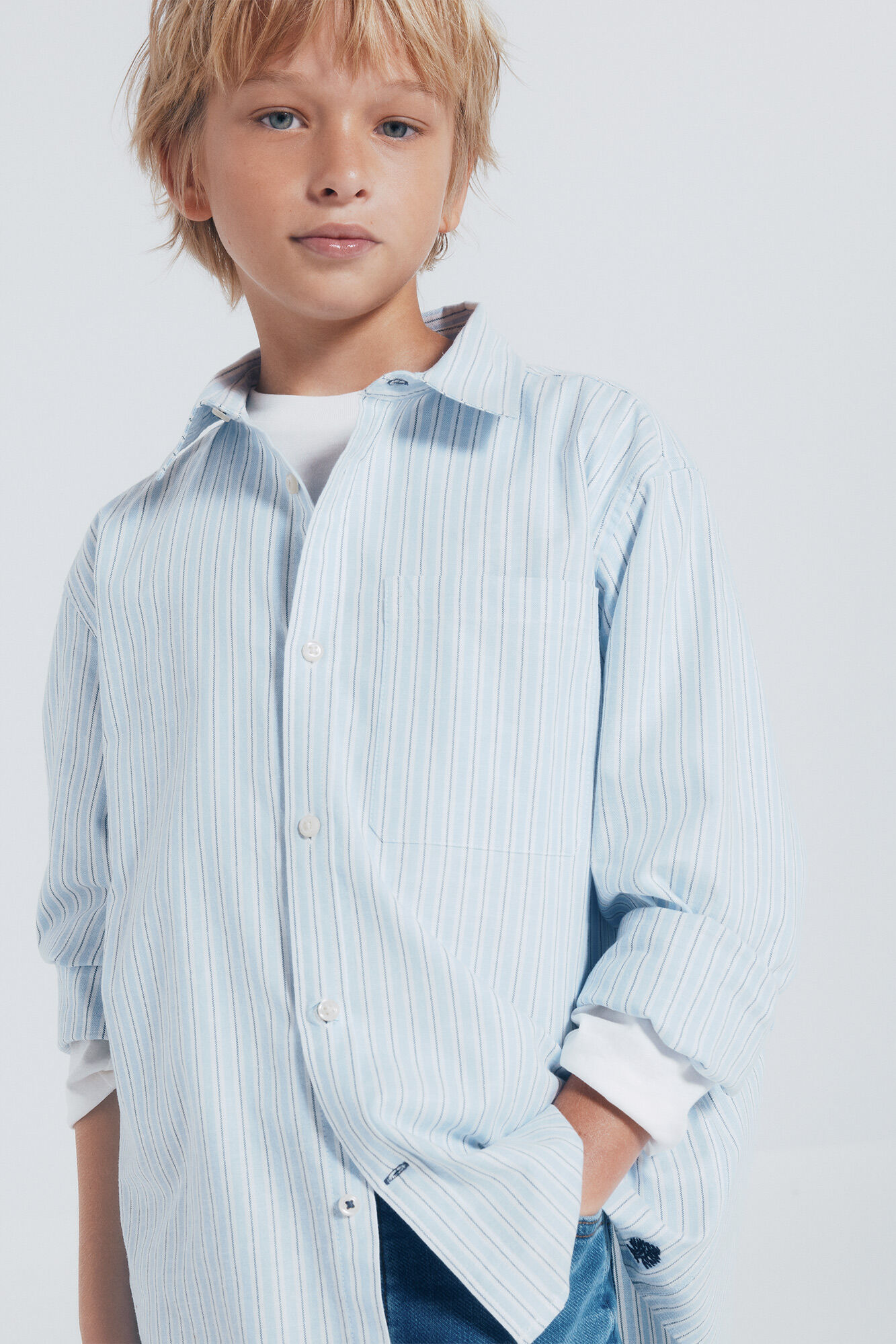 Springfield Kids Boy's blue fine stripe shirt