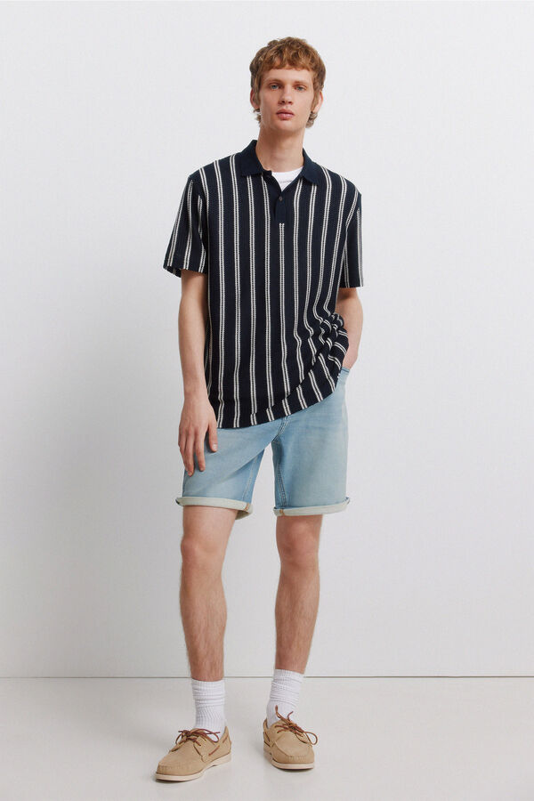 Springfield Light wash knit denim Bermuda shorts blue