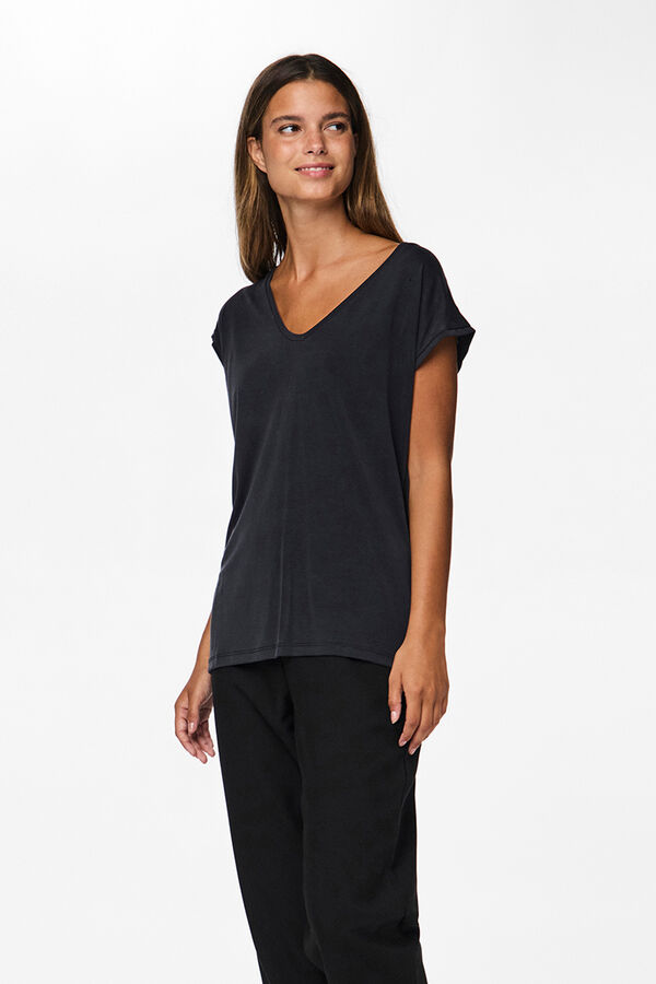 Pieces Cooles T-Shirt mit V-Ausschnitt Schwarz