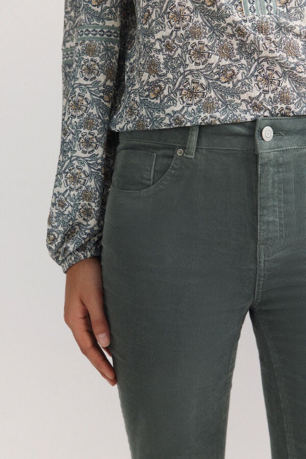 Springfield Pantalon flare en velours c&ocirc;tel&eacute; vert