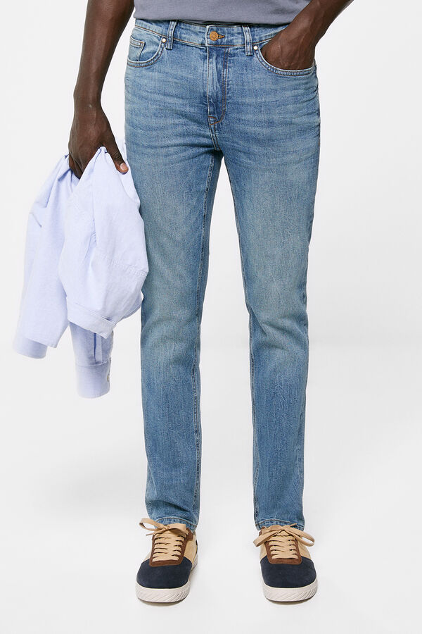 Springfield Jeans skinny lavagem média manchada azul