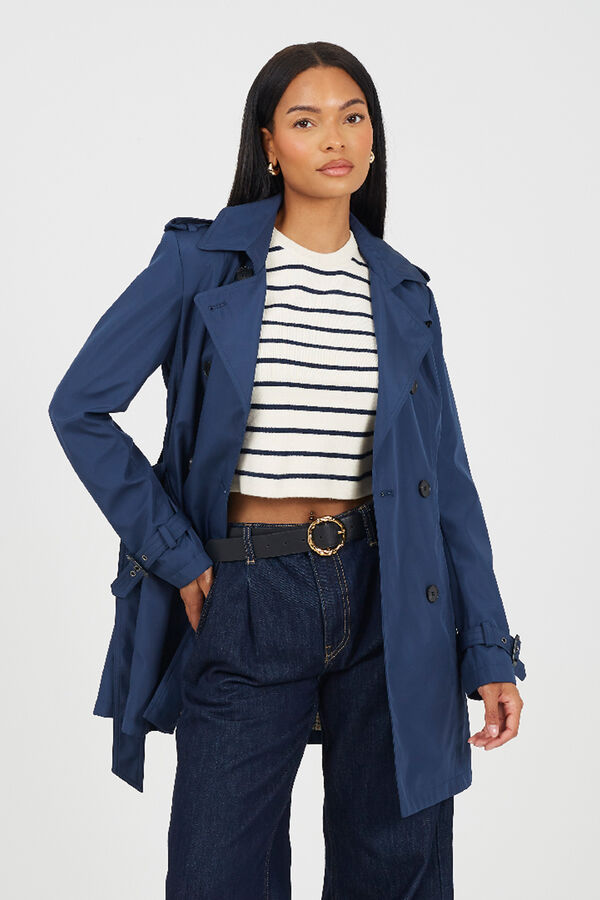 Brave Soul Trench coat with belt and buttons Plava