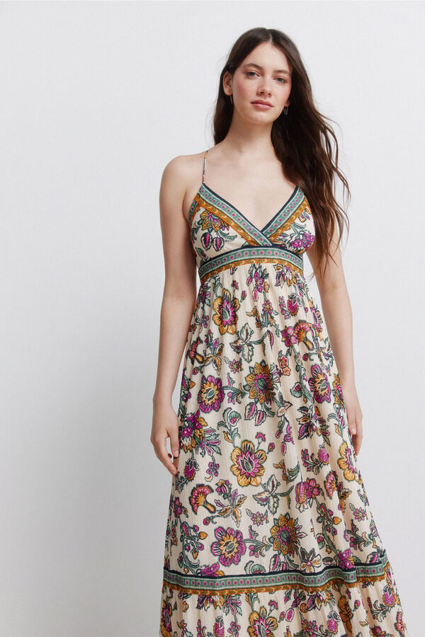 Springfield Printed cross-strap dress green