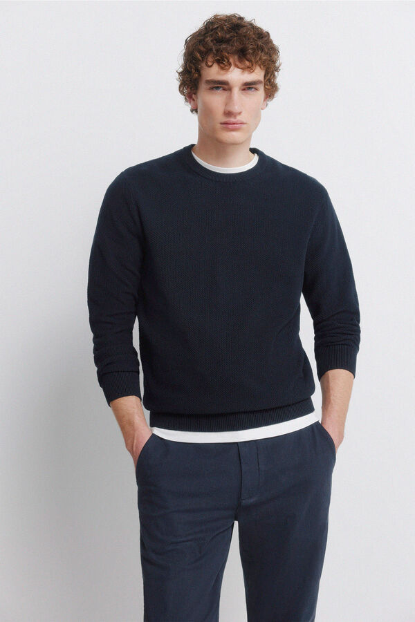 Springfield Slim fit comfort structured trouser blue