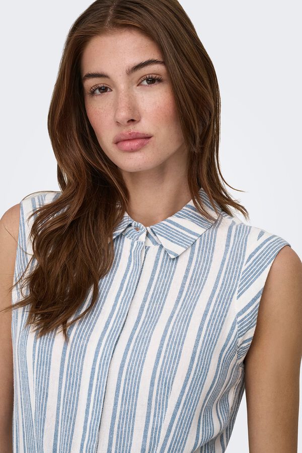 Only Vestido camisero largo de lino azul