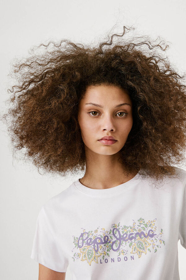Pepe Jeans Camiseta manga corta con logo frontal con motivos florales blanco