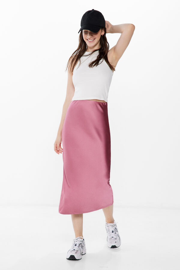 Springfield Long satin-finish skirt pink
