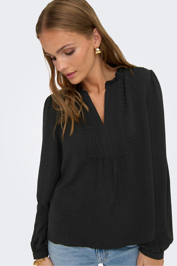 JDY Blusa manga larga fluida negro