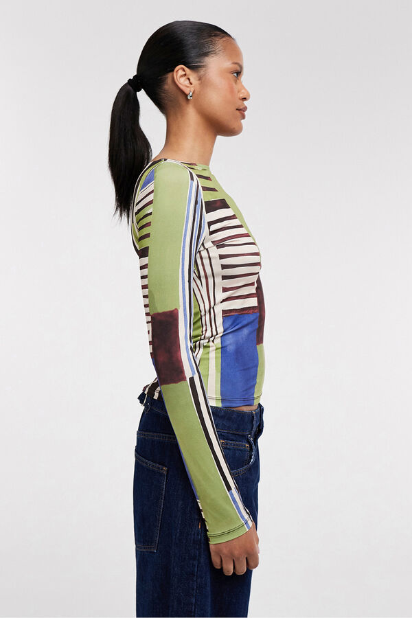 Topshop Top manga larga estampado verde