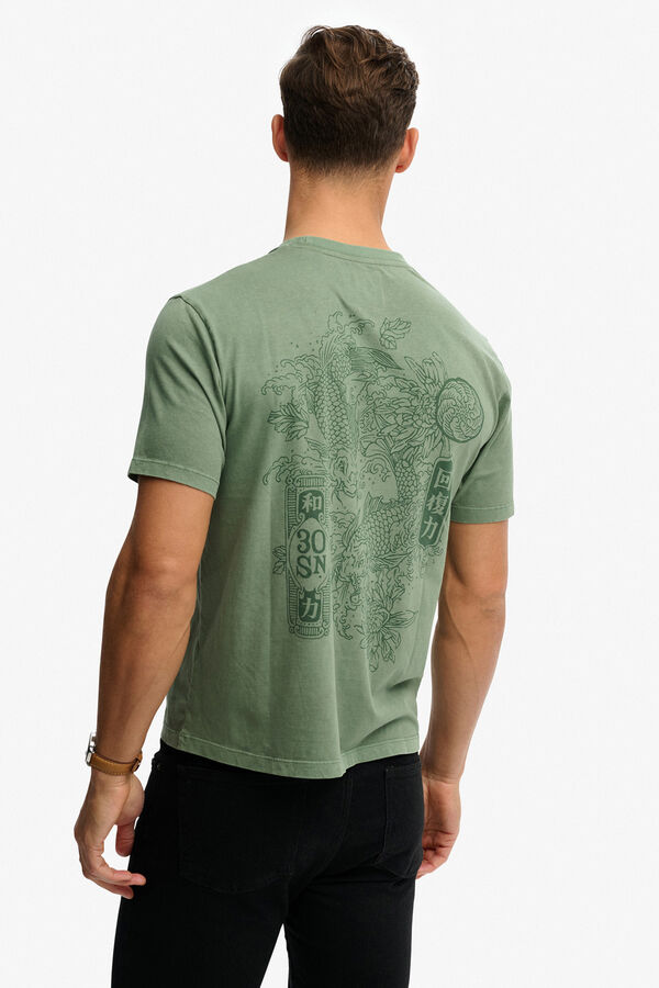 Superdry T-shirt de manga curta com estampado japon&ecirc;s nas costas bege