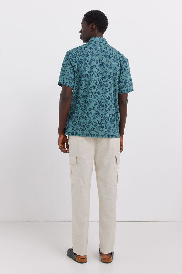 Springfield Linen comfort slim fit cargo trousers white