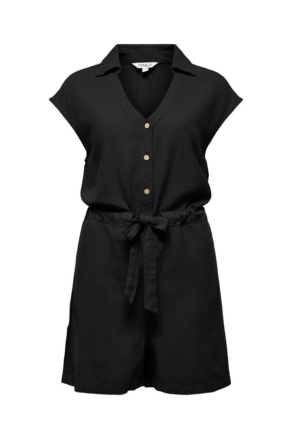 Only Kurzer Leinen-Jumpsuit Schwarz