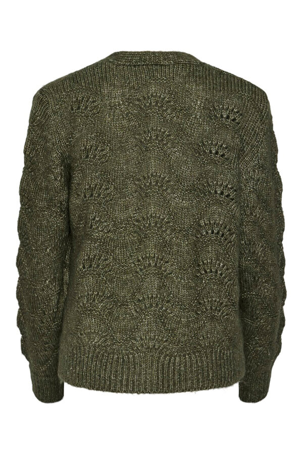 Pieces Openwork Buttoned Cardigan vert