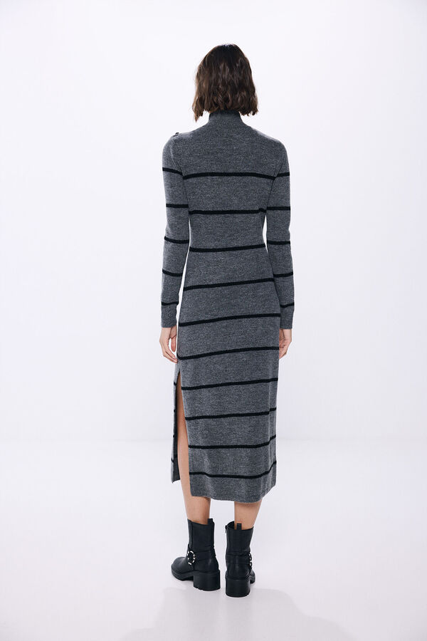 Springfield midi knit dress with shoulder buttons grey mix