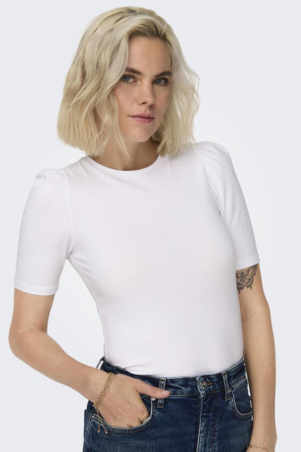 Only Top de cuello redondo y manga 2/4 abullonada blanco