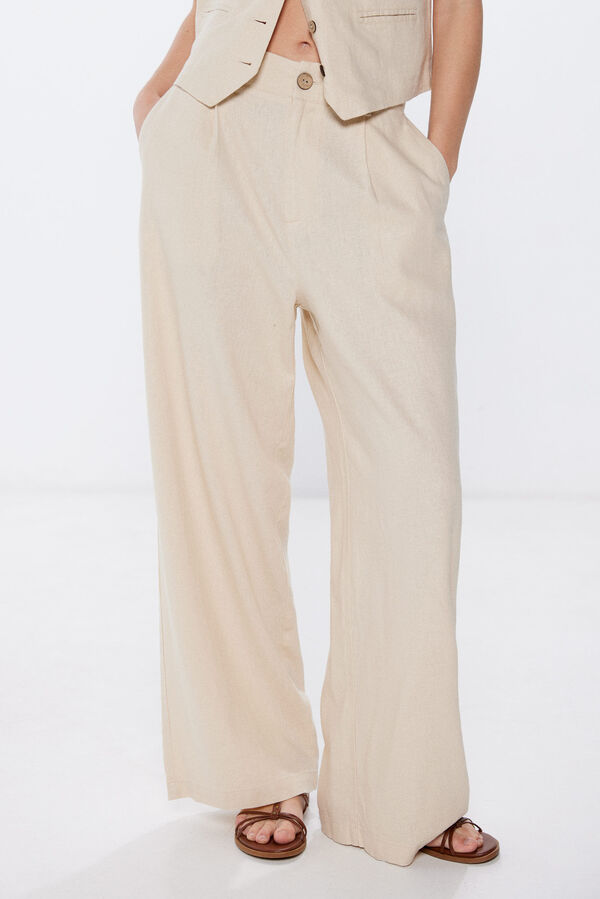 Springfield Wide linen trousers stone