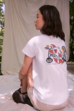 Springfield Grafik-T-Shirt Rücken „Roots Studio“ blanco