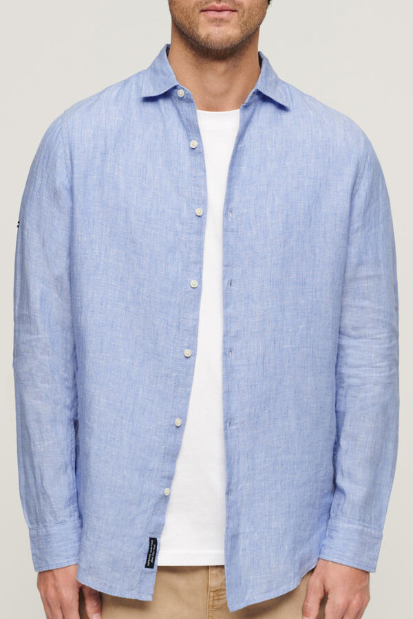 Springfield Casual long sleeve linen shirt blue