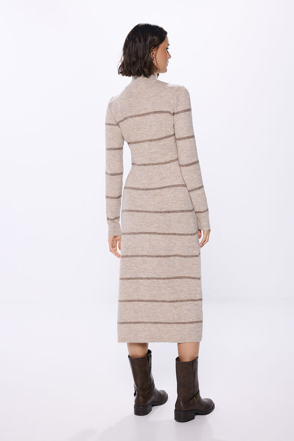 Springfield midi knit dress with shoulder buttons brown