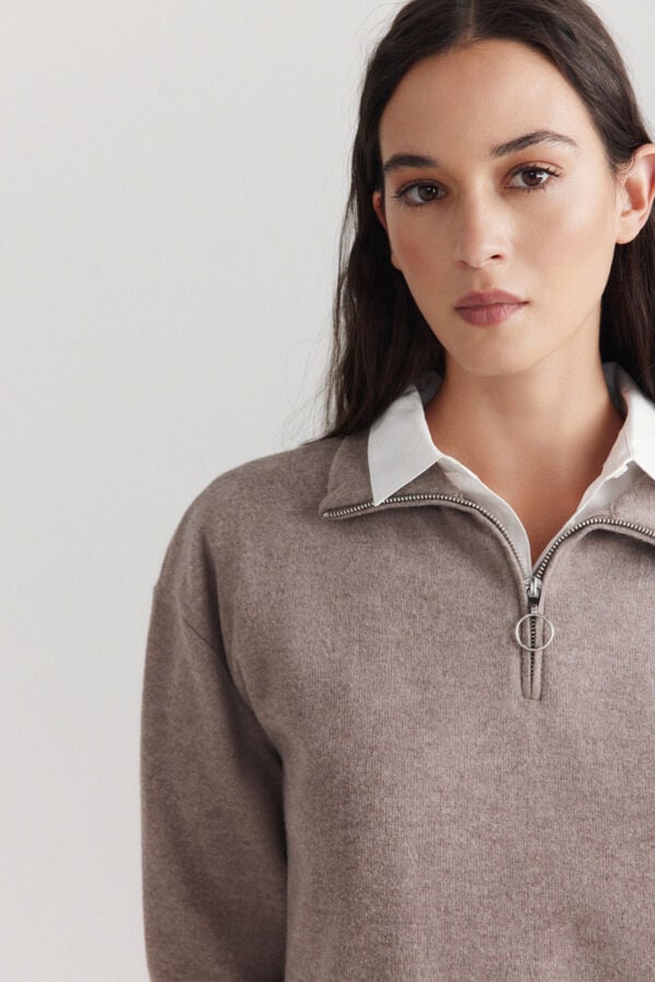 Springfield Fine knit zip fastening neck jumper nude