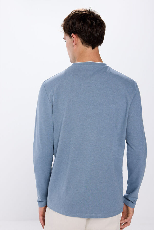 Springfield Double piqué long sleeve t-shirt steel blue