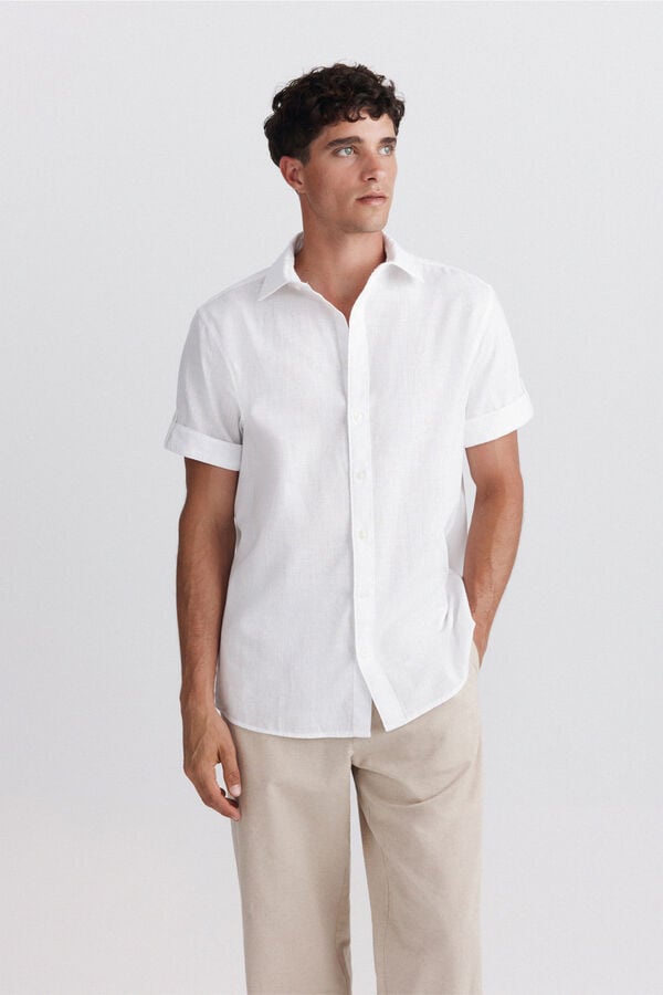Springfield Short sleeve turn-up shirt white